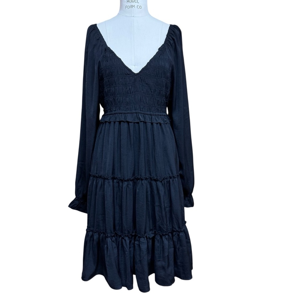 Gigio Tiered Midi Dress Size L Black Retro Victorian Whimsigoth Fairy Grunge Y2K